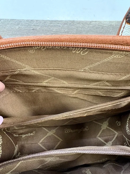 Wrangler Western Cow Print Tote Bag Brown Faux Leather Crossbody Satchel - Picture 9 of 13